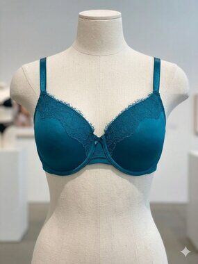 Auden size 36D Smooth lace light lift demi-coverage teal green padded